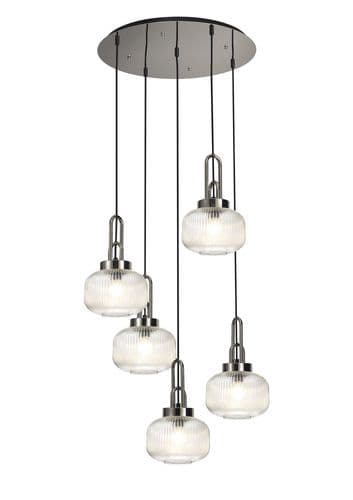 Barcelona 2.5m Round Suspension Kit, 5 x E27, Polished Nickel/Matt Black With 20cm Pumpkin Shaped