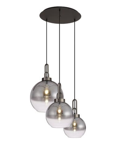 Barcelona 2m Round Pendant 3 Light E27 With Various Glasses, Antique Silver / Smoked / Matt Black