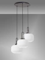 Barcelona 2m Round Suspension Kit,3xE27,With 30cm Pumpkin Shaped Ribbed Opal Glass - Multiple Colour
