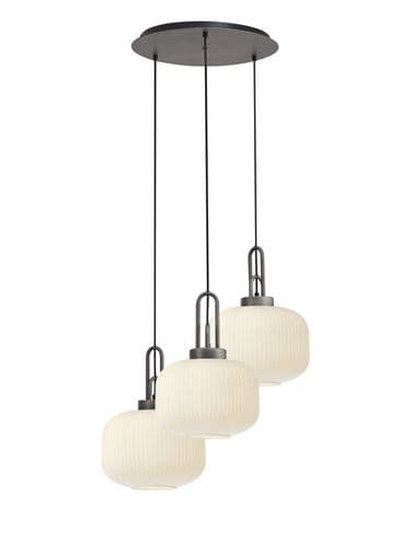 Barcelona 2m Round Suspension Kit,3xE27,With 30cm Pumpkin Shaped Ribbed Opal Glass - Multiple Colour