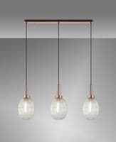 Barcelona Linear 3 Light Pendant E27 With 20cm Almond Ribbed Glass - Multiple Colour