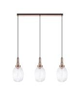 Barcelona Linear 3 Light Pendant E27 With 20cm Almond Ribbed Glass - Multiple Colour