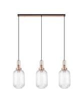 Barcelona Linear 3 Light Pendant E27 With 20cm Tubular Ribbed Glass - Multiple Colour