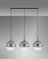 Barcelona Linear 3 Light Pendant E27 With 30cm Globe Glass - Multiple Colour