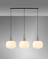 Barcelona Linear 3 Light Pendant E27, With 30cm Pumpkin Shaped Ribbed Opal Glass - Multiple Colour