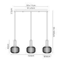 Barcelona Linear 3 Light Pendant E27, With 30cm Pumpkin Shaped Ribbed Opal Glass - Multiple Colour