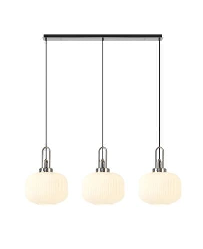 Barcelona Linear 3 Light Pendant E27, With 30cm Pumpkin Shaped Ribbed Opal Glass - Multiple Colour
