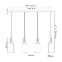 Barcelona Linear 4 Light Pendant E27 With 16cm Cylinder Glass - Multiple Colour