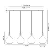 Barcelona Linear 4 Light Pendant E27 With 30cm Globe Glass - Multiple Colour