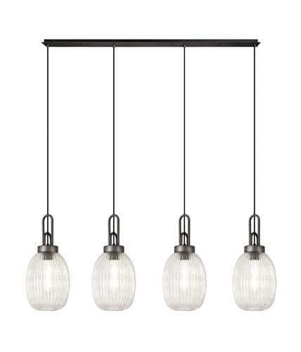 Barcelona Linear 4 Light Pendant With 20cm Almond Ribbed Glass - Multiple Colour