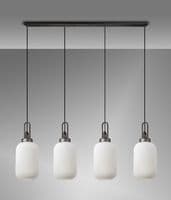 Barcelona Linear 4 Light Pendant With 20cm Tubular Ribbed Glass - Multiple Colour