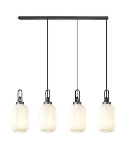 Barcelona Linear 4 Light Pendant With 20cm Tubular Ribbed Glass - Multiple Colour