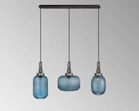 Barcelona Linear Pendant 3 Light E27 With Various Glasses, Aged Pewter / Petrol Blue / Matt Black