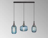 Barcelona Linear Pendant 3 Light E27 With Various Glasses, Aged Pewter / Petrol Blue / Matt Black