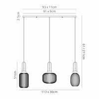 Barcelona Linear Pendant 3 Light E27 With Various Glasses, Aged Pewter / Petrol Blue / Matt Black