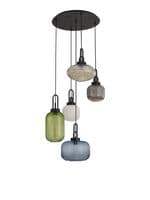 Barcelona Linear Pendant 3 Light E27 With Various Glasses, Aged Pewter / Petrol Blue / Matt Black