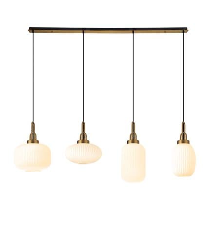 Barcelona Linear Pendant 4 Light E27 With Various Glasses, Brass Gold / Opal / Matt Black