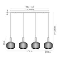 Barcelona Linear Suspension Kit,4 x E27,With 30cm Pumpkin Shaped Ribbed Opal Glass - Multiple Colour
