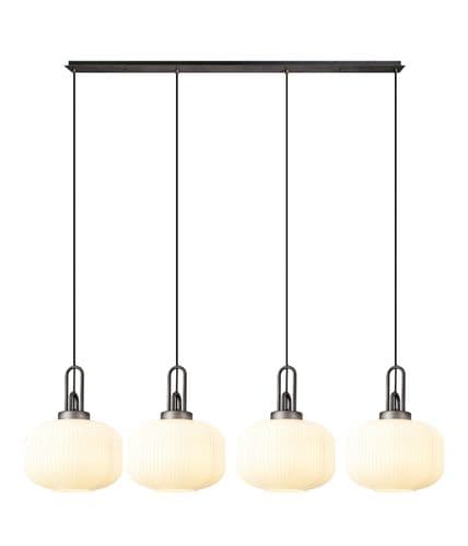 Barcelona Linear Suspension Kit,4 x E27,With 30cm Pumpkin Shaped Ribbed Opal Glass - Multiple Colour