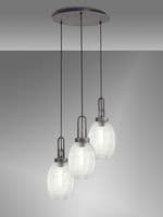 Barcelona Round 3 Light Pendant With 20cm Almond Ribbed Glass - Multiple Colour
