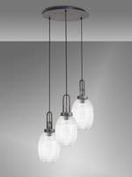 Barcelona Round 3 Light Pendant With 20cm Almond Ribbed Glass - Multiple Colour