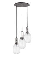 Barcelona Round 3 Light Pendant With 20cm Almond Ribbed Glass - Multiple Colour