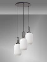 Barcelona Round 3 Light Pendant With 20cm Tubular Ribbed Glass - Multiple Colour