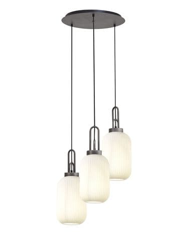 Barcelona Round 3 Light Pendant With 20cm Tubular Ribbed Glass - Multiple Colour