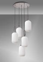 Barcelona Round 5 Light Pendant With 20cm Tubular Ribbed Glass - Multiple Colour
