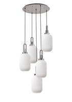 Barcelona Round 5 Light Pendant With 20cm Tubular Ribbed Glass - Multiple Colour