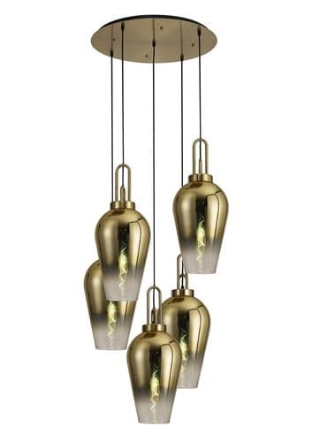 Barcelona Round 5 Light Pendant With 23cm Pear Glass - Multiple Colour