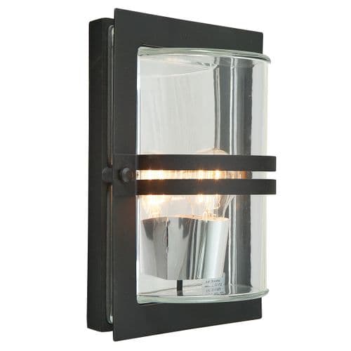 Basel 1 Light Wall Lantern - Black With Clear Glass BASEL-E27-BLK-C