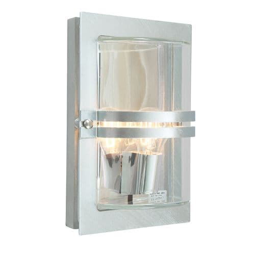 Basel 1 Light Wall Lantern - Galvanised With Clear Glass BASEL-E27-GAL-C
