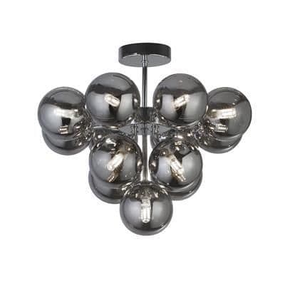 Berry 13Lt Semi-Flush - Chrome Metal & Smoked Glass