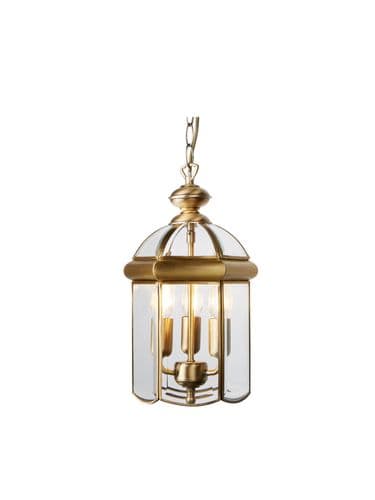 Bevelled Lantern 3Lt Pendant - Antique Brass Metal & Glass