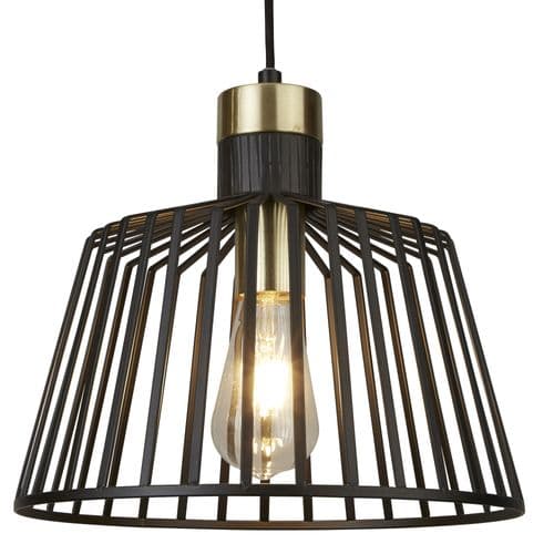 Bird Cage Pendant - Black & Satin Brass Metal