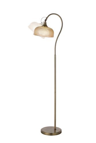 Bistro Floor Lamp 1 Light E27 Antique Brass/Amber Glass