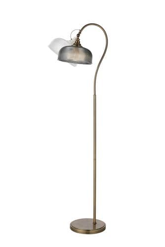 Bistro Floor Lamp 1 Light E27 Antique Brass/Smoke Glass