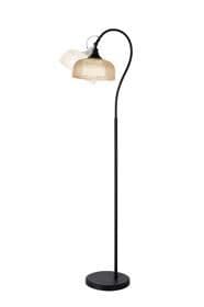 Bistro Floor Lamp 1 Light E27 Satin Black/Amber Glass