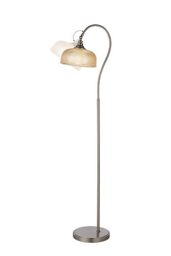 Bistro Floor Lamp 1 Light E27 Satin Nickel/Amber Glass