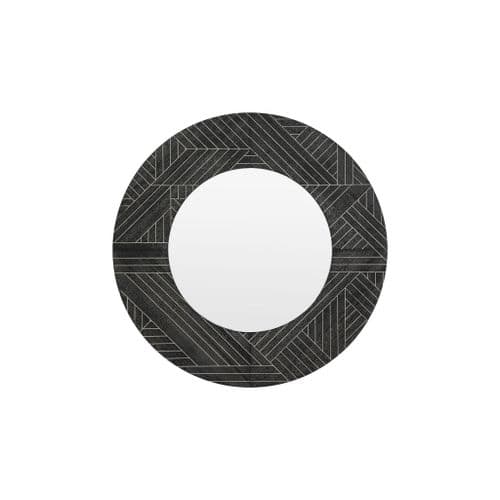 Black washed round mirror FOE113358