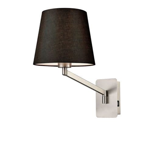 Blyton 1 Light Swing Arm Bracket With USB In Satin Nickel With An Black Linen Shade GSBWB121/1175