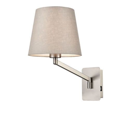 Blyton 1 Light Swing Arm Bracket With USB In Satin Nickel With An Grey Linen Shade GSBWB121/1177