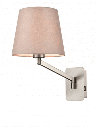 Blyton 1 Light Swing Arm Bracket With USB In Satin Nickel With An Taupe Linen Shade GSBWB121/1176