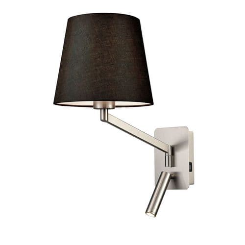 Blyton 2 Light Satin Nickel With An Black Linen Shade Swing Arm Bracket With USB/LED GSBWB122/1175