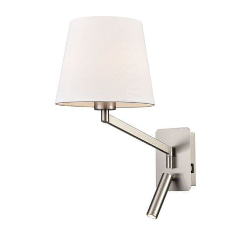 Blyton 2 Light Satin Nickel With An Off White Linen Shade Swing Arm Bracket With USB/LED GSBWB122/1174