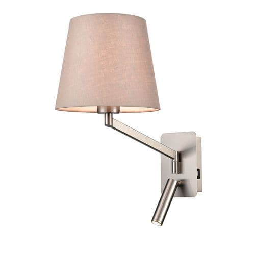 Blyton 2 Light Satin Nickel With An Taupe Linen Shade Swing Arm Bracket With USB/LED GSBWB122/1176