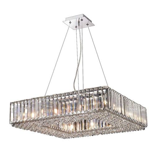 Bndora 12 Light Square Crystal Pendant in Polished Chrome, Crystal