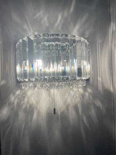 Bndora 2 Light Semi Round Crystal Wall Light in Polished Chrome with Pull Chain