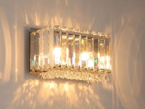 Bndora 2 Light Square Crystal Wall Light in Polished Chrome With Pull Chain